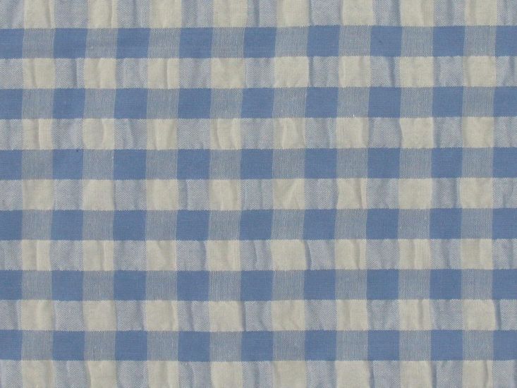 Polycotton Seersucker 1cm Gingham, Blue