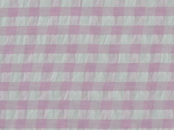 Polycotton Seersucker 1cm Gingham, Pink