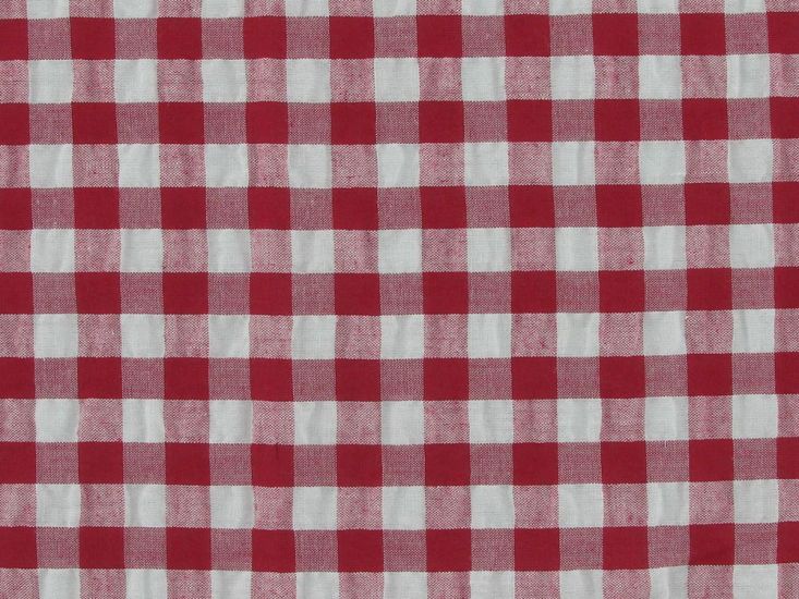 Polycotton Seersucker 1cm Gingham, Red