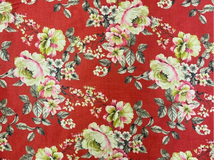 Printed Mango Silkette, Rose Buds, Red