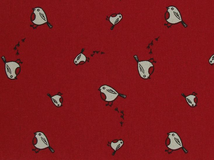 Robin Doodle Christmas Cotton Print, Red