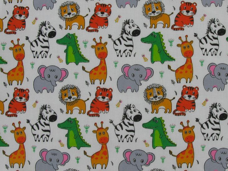 Safari Stitches Polycotton Print, White