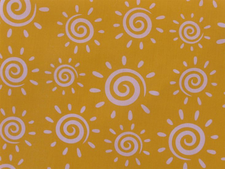 Swirly Suns Polycotton Print, Yellow