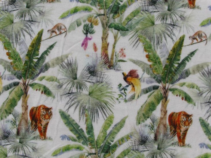 Tiger Palm Tree Cotton Flannel Print, White