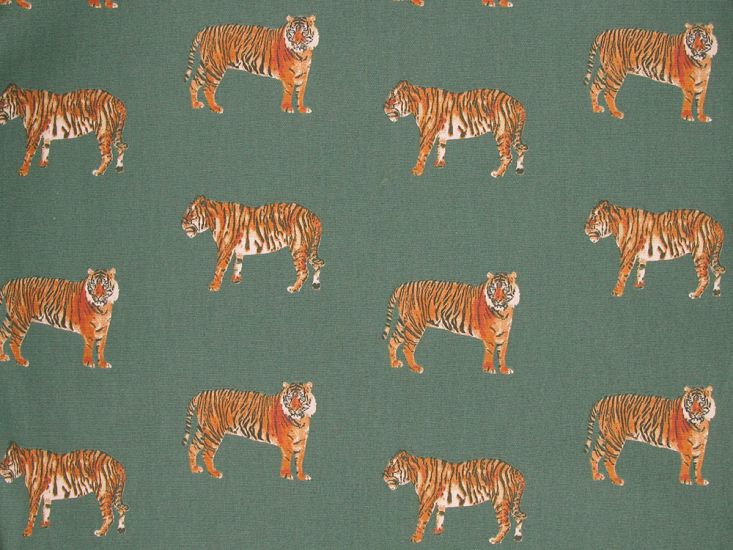 Tiger Prowl Cotton Curtain Fabric, Teal