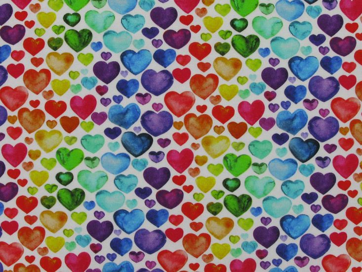 Watercolour Rainbow Hearts Cotton Jersey Print