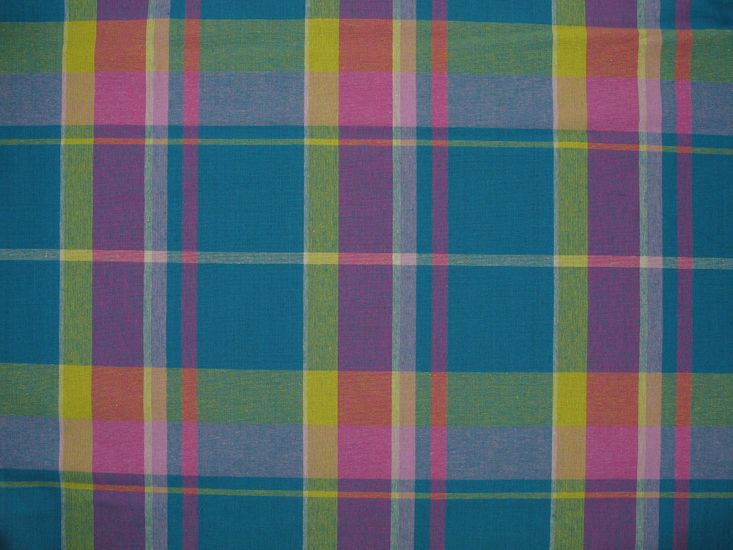 Woven Cotton Madras Check, Turquoise