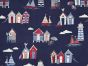 Beach Huts Cotton Canvas, Navy