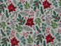 Poinsettia and Holly Christmas Cotton Poplin, Ivory