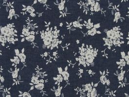 White Rose Bunches Printed Denim, Navy